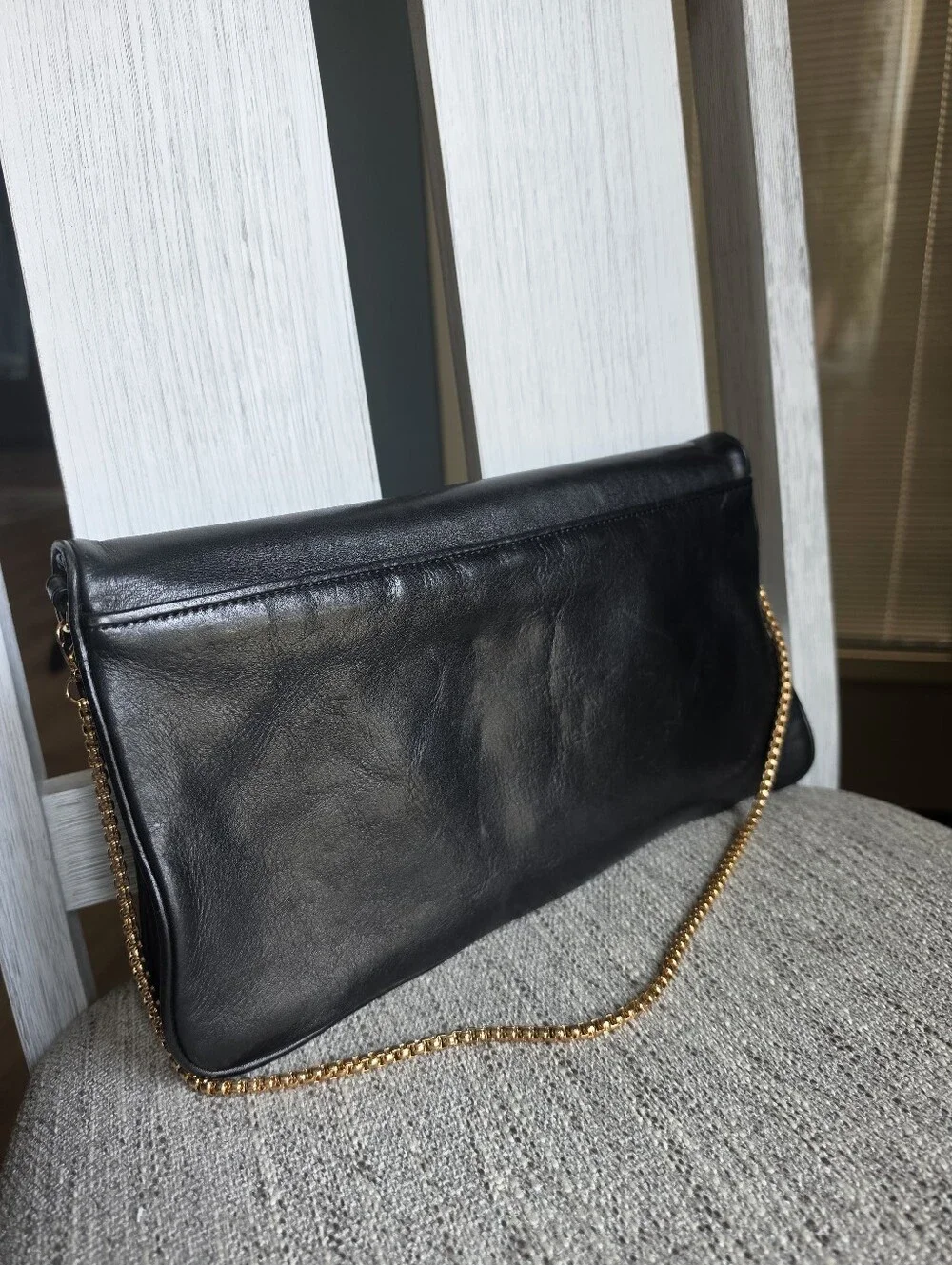 Tory Burch Black Leather Logo Chain Clutch